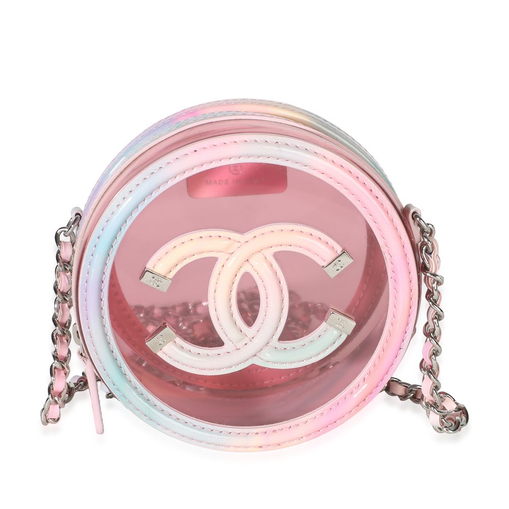 Chanel Pink Lambskin PVC Filigree Round Clutch With Chain